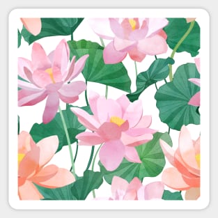 Lotus flowers and leaves watercolor illustration. Exotic spring floral print. Summer Tropical seamless pattern Sticker